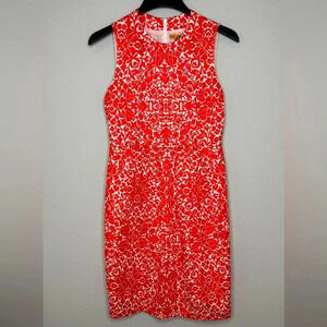 Tory‎ Burch Silk Blend Floral Shift Dress Women size 6 Coral